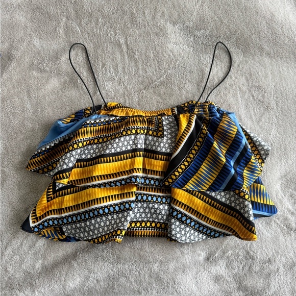 Pretty Little Thing Blue and Yellow Satin Tribal Print Two-Piece Set/Coord Set - Picture 6 of 9